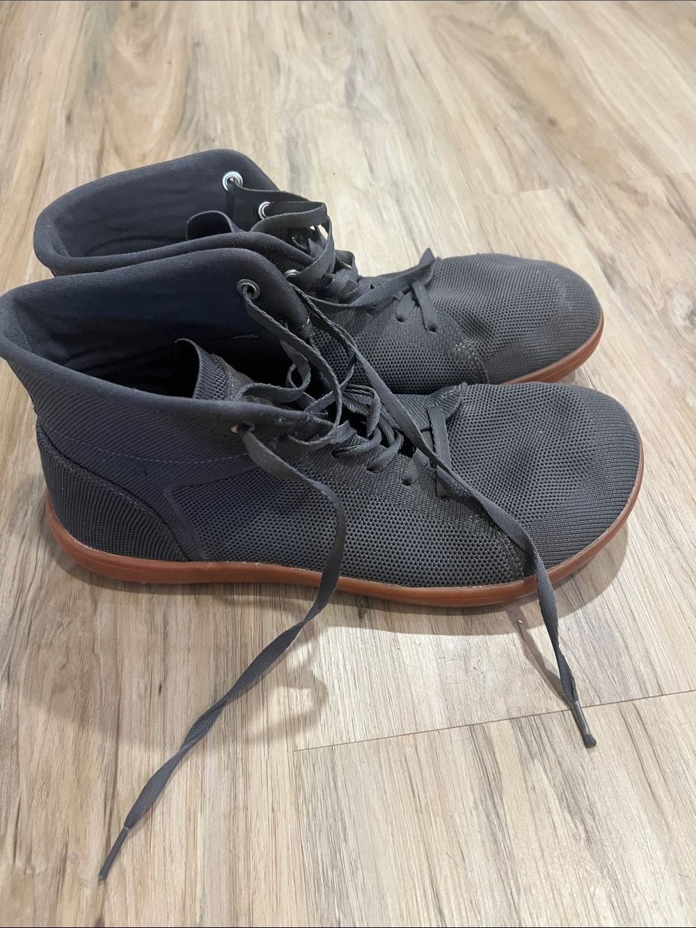 WHITIN Charcoal Knit High-Top Sneakers with Brown Gum Sole